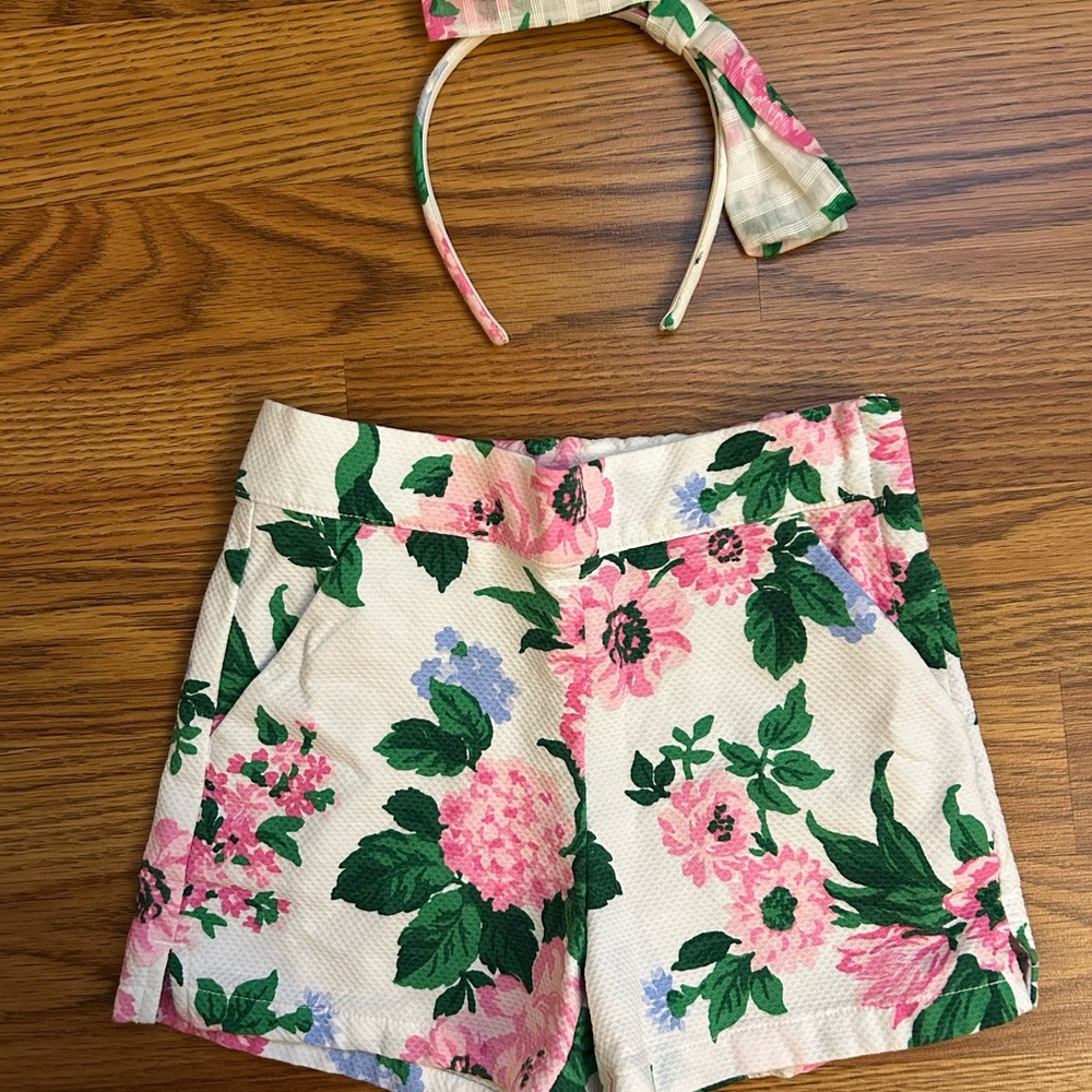Janie and Jack Cream Floral Girls' Shorts with Headband Size 4